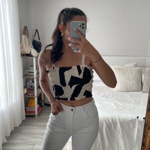 PAPER HEART Black and Cream Abstract Crop Top